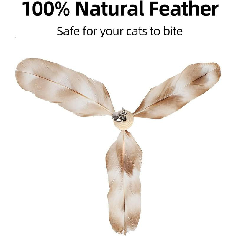 Cat Wand Toy, 35.5 Inch Cat Feather Propeller Toy with Bell, Steel Wire Cat Toy for Indoor Cats with Natural Feather