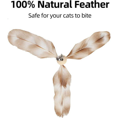 Cat Wand Toy, 35.5 Inch Cat Feather Propeller Toy with Bell, Steel Wire Cat Toy for Indoor Cats with Natural Feather