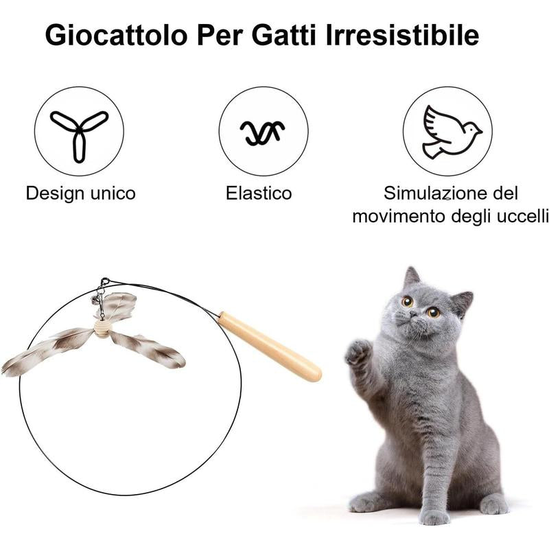 Cat Wand Toy, 35.5 Inch Cat Feather Propeller Toy with Bell, Steel Wire Cat Toy for Indoor Cats with Natural Feather